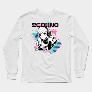 TECHNO - Y2K Anime (Black/teal/pink) Long Sleeve T-Shirt
